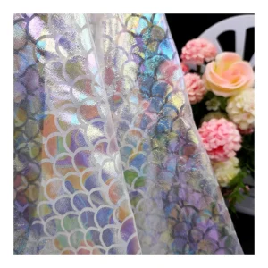Colorful Fish Scale Laser Holographic Fabric Tulle Printed Mesh Fabric Wedding Dancewear Fabric