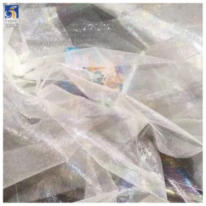 YX718 Lightweight 30gsm Breathable Mesh Dress Tulle Fabric Colorful Holographic Film Tulle Fabric Shiny Knitted Fabric