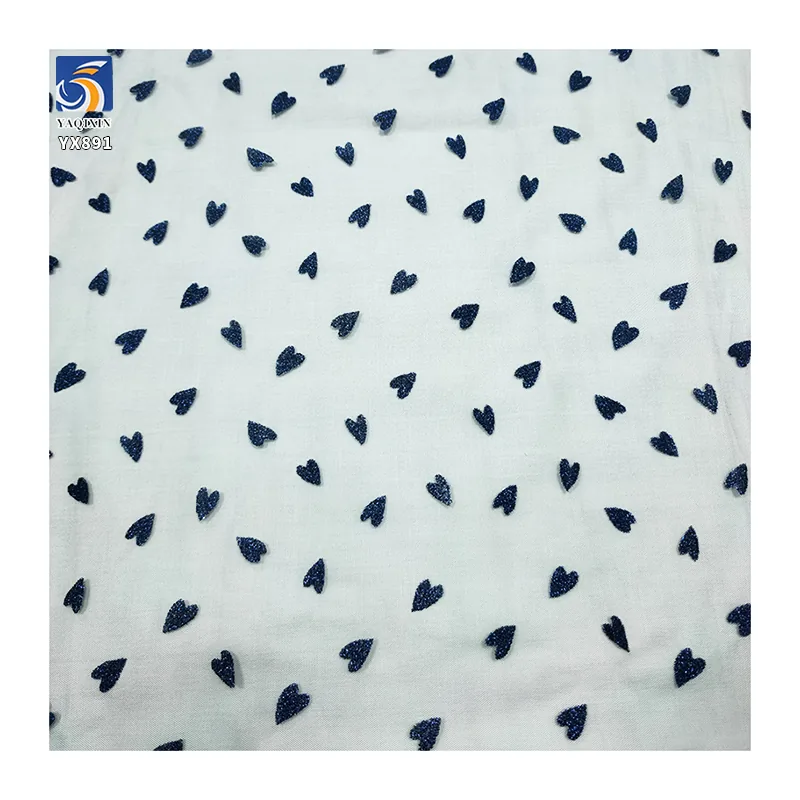 YX891 Valentine's Day Children's Day Fabrics Knit 100% Polyester Glitter Green Heart Tulle Mesh Fabric for Girls Short Skirt
