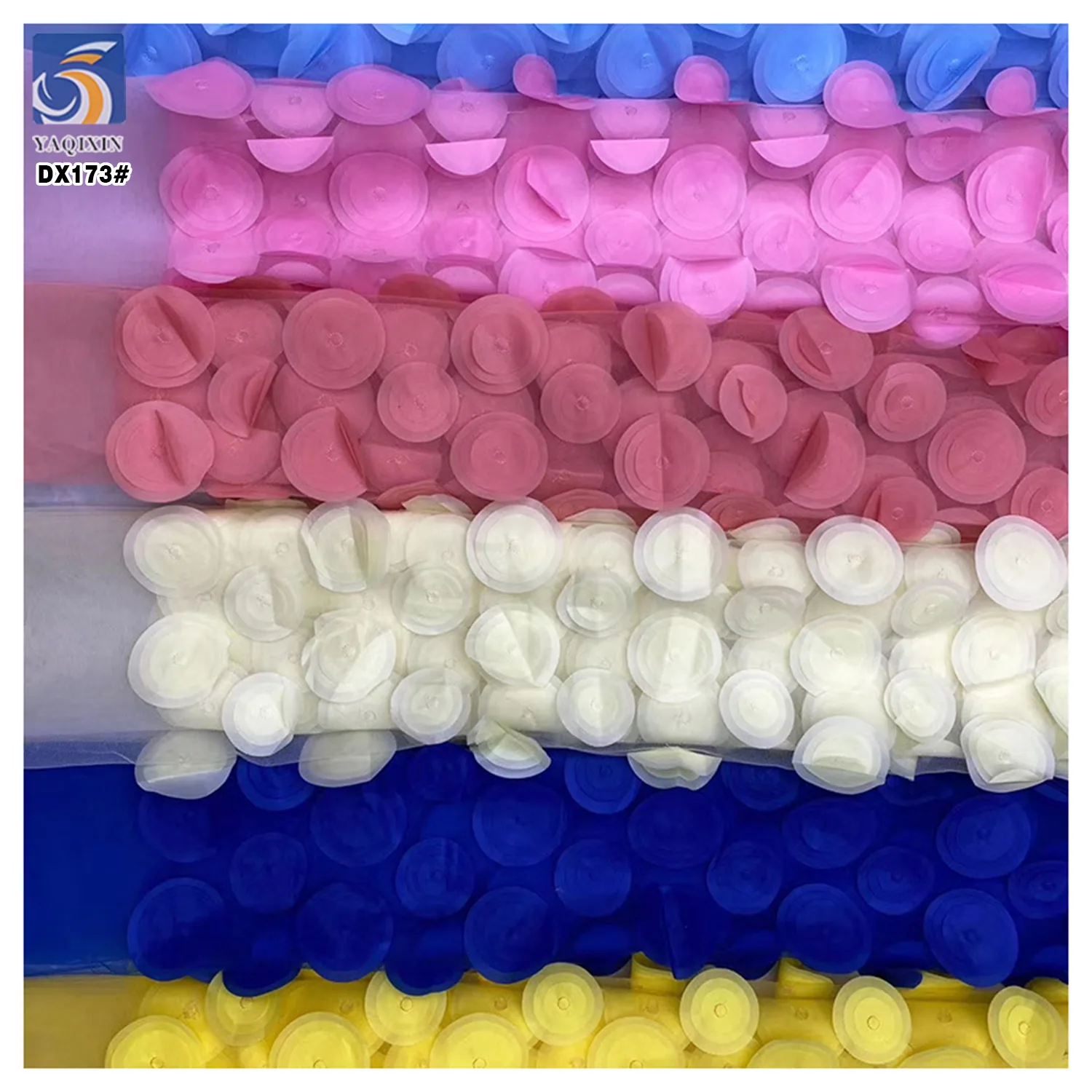 European Laser 3D Circular Polyester Mesh Embroidered Fabric Competitive Price Custom Embroidery Fabric for Wedding
