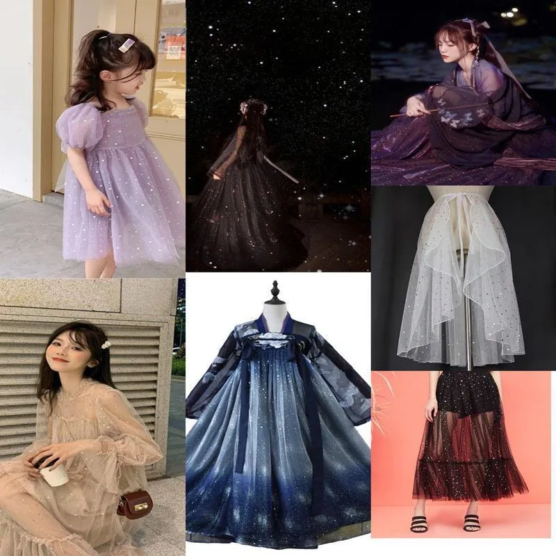 YX307 High-grade Colorful Glitter Dust 100 Polyester Glitter Wrinkled Organza Fabric for Large-Sleeved Shirts Skirts