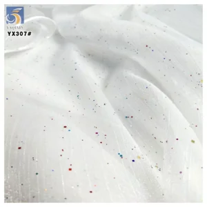 YX307 High-grade Colorful Glitter Dust 100 Polyester Glitter Wrinkled Organza Fabric for Large-Sleeved Shirts Skirts