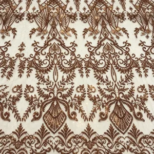 YX1612 Ornamental Teal Blue Sequin Lace Fabric with Intricate Floral Embroidery for Bridal and Formal Dresses