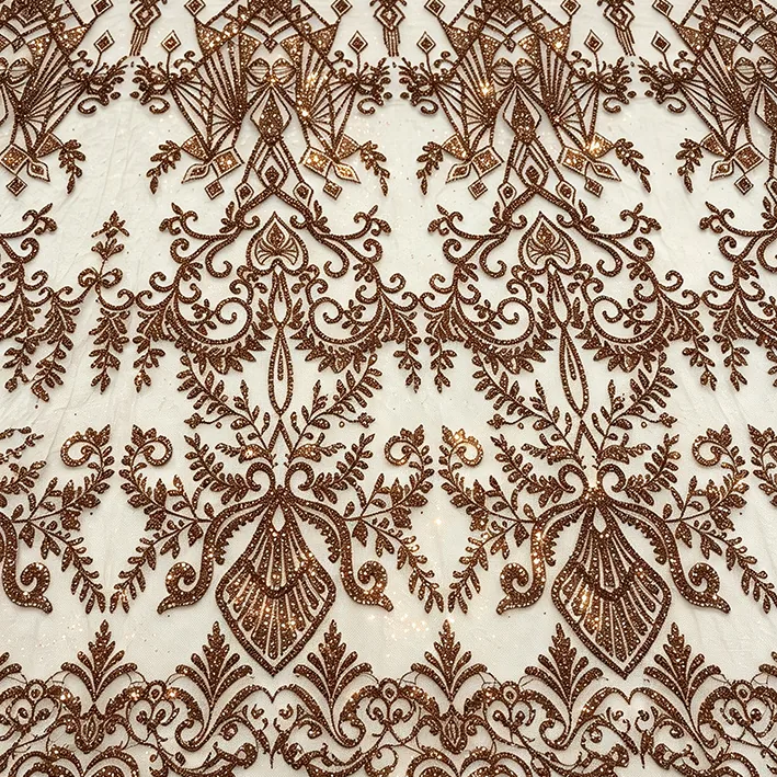 YX1612 Ornamental Teal Blue Sequin Lace Fabric with Intricate Floral Embroidery for Bridal and Formal Dresses