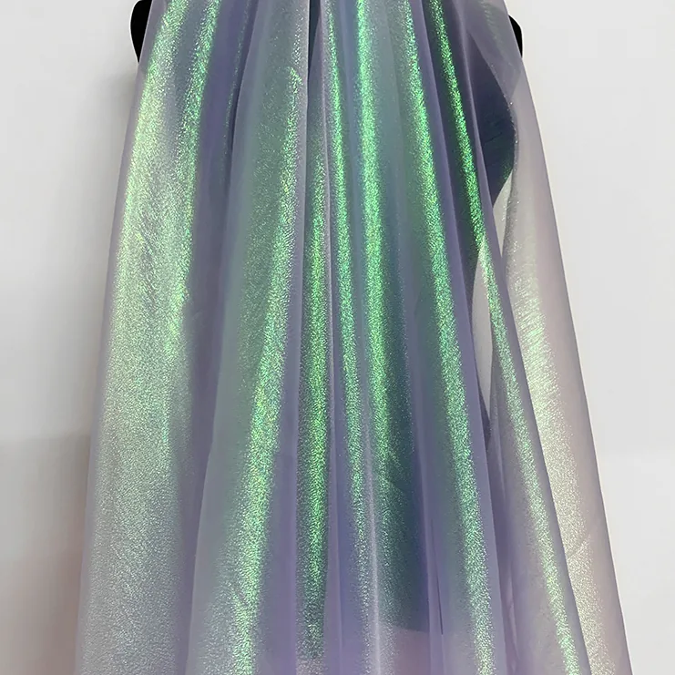 YX615 Hard Feel Indian Yarn Laser 100% Polyester Glossy Shimmer Organza Fabric Wholesale Low MOQ