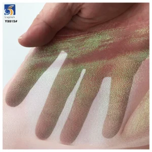 YX615 Hard Feel Indian Yarn Laser 100% Polyester Glossy Shimmer Organza Fabric Wholesale Low MOQ