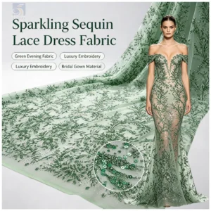 YX1613 Wholesale Leaf Vine Embroidered Lace Fabric With Glitter Sequins for Bridal Gowns and Evening Dresses Making