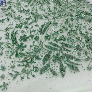 YX1613 Wholesale Leaf Vine Embroidered Lace Fabric With Glitter Sequins for Bridal Gowns and Evening Dresses Making