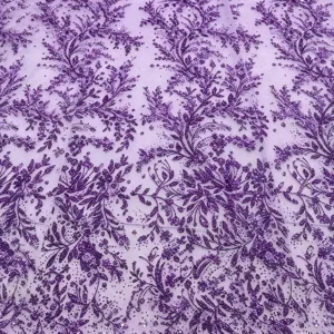 YX1613 Wholesale Leaf Vine Embroidered Lace Fabric With Glitter Sequins for Bridal Gowns and Evening Dresses Making