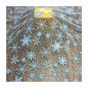 New Arrival Shiny Snowflake Design Sequin Embroidered Organza Fabric for Girls Skirts