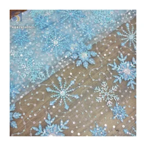 New Arrival Shiny Snowflake Design Sequin Embroidered Organza Fabric for Girls Skirts