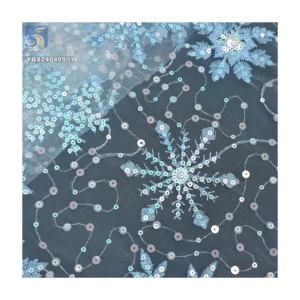 New Arrival Shiny Snowflake Design Sequin Embroidered Organza Fabric for Girls Skirts