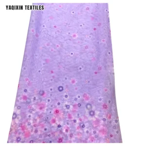 YX2202 Cosplay Halloween Isabela Princess Woven Print Polyester Dress Fabric Purple Organza Print Floral Fabric for Children