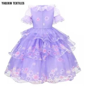 YX2202 Cosplay Halloween Isabela Princess Woven Print Polyester Dress Fabric Purple Organza Print Floral Fabric for Children
