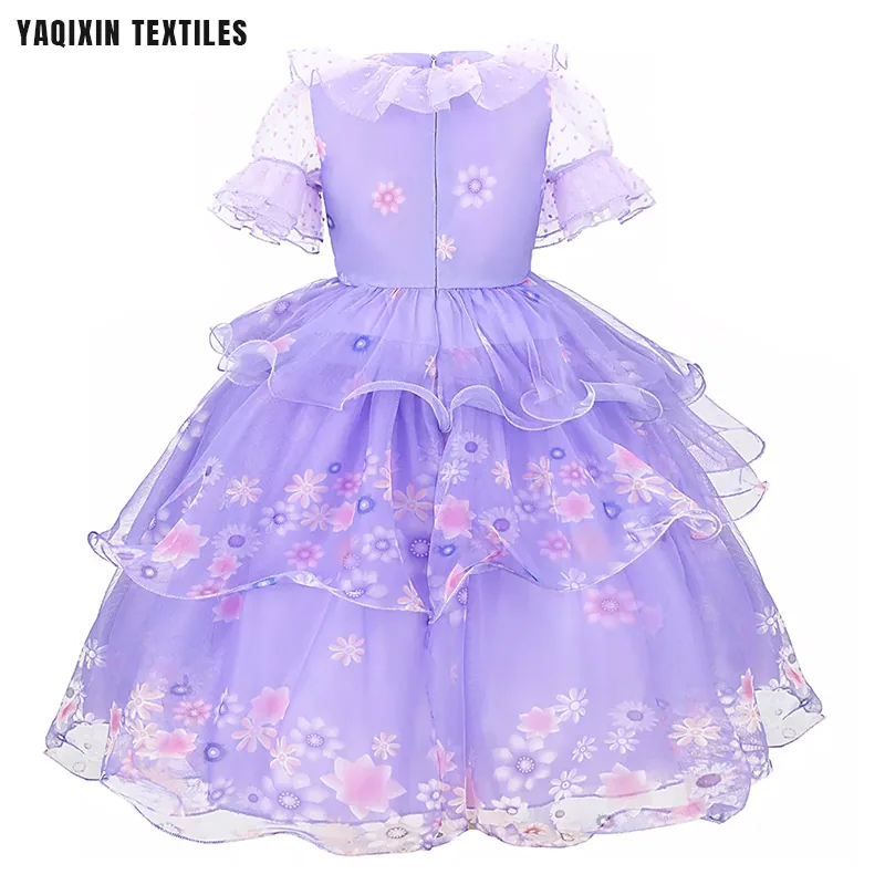 YX2202 Cosplay Halloween Isabela Princess Woven Print Polyester Dress Fabric Purple Organza Print Floral Fabric for Children