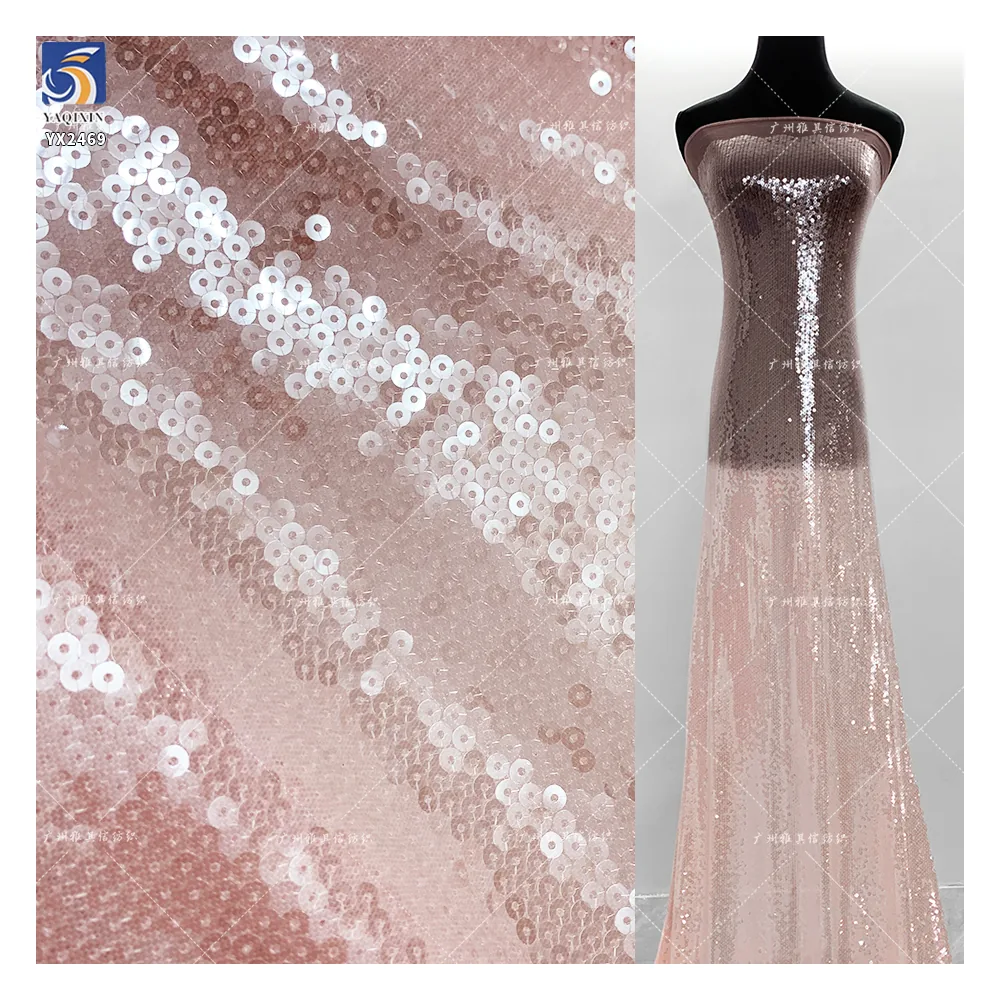 YX2469 Nude Transparent Payette Sequin Fabric Lace Sheer 3mm Sequin Fabric for Stage Model Performance Dance Dress
