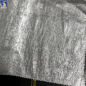 YX1587 Crinkle Chiffon Fabric Silver Metallic Foil Finish Textured Stretch Material for Women Dresses and Tops