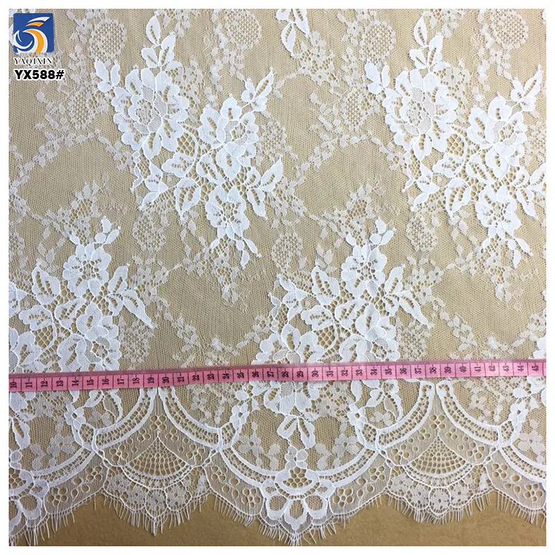 YX588 China Manufacturer Wholesale 150CM*300CM 60gsm Nylon Eyelash Lace Fabrics for Garment and Wedding