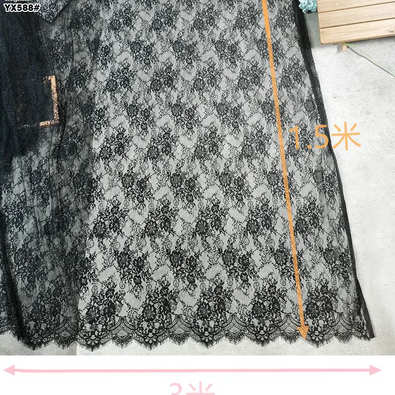 YX588 China Manufacturer Wholesale 150CM*300CM 60gsm Nylon Eyelash Lace Fabrics for Garment and Wedding