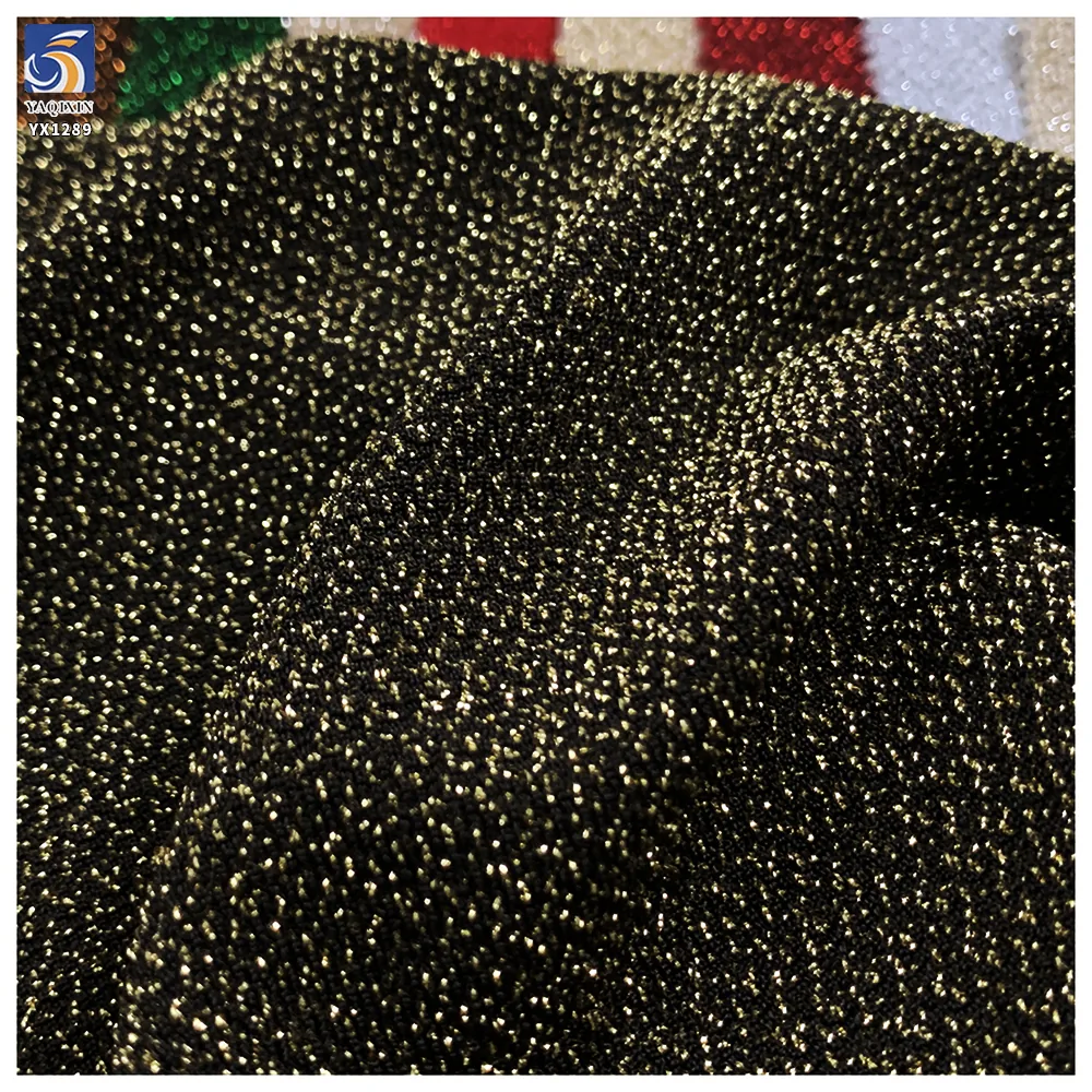 YX1289 170gsm China Competitive Prices Nylon Spandex Gold and Silver Thread Lurex Knitted Stretch Fabric for Garments