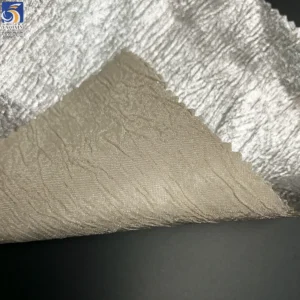 YX1587 Crinkle Chiffon Fabric Silver Metallic Foil Finish Textured Stretch Material for Women Dresses and Tops