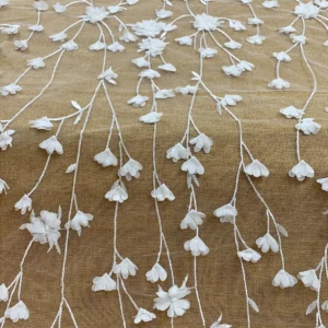 YX1261 Factory Wholesale 200gsm Red 3D Small Florals Embroidery Mesh Fabric 3D Floral Laser Embroidery French Tulle Fabric