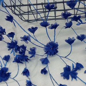 YX1261 Factory Wholesale 200gsm Red 3D Small Florals Embroidery Mesh Fabric 3D Floral Laser Embroidery French Tulle Fabric
