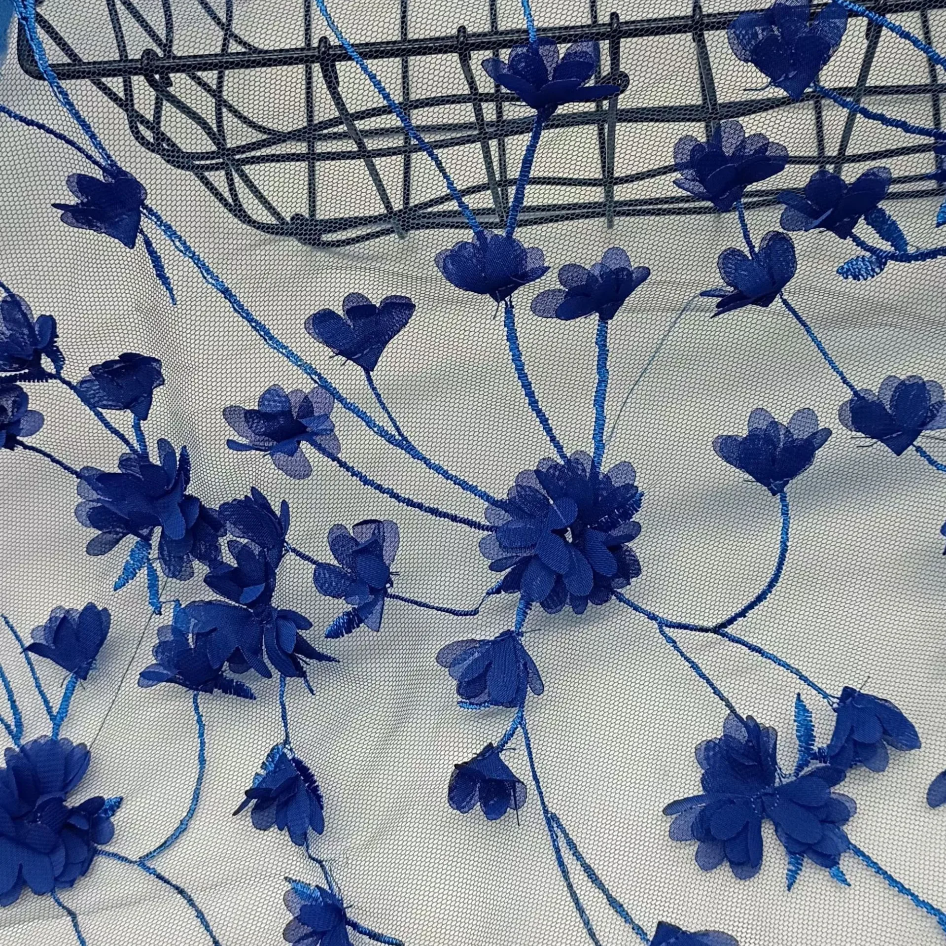 YX1261 Factory Wholesale 200gsm Red 3D Small Florals Embroidery Mesh Fabric 3D Floral Laser Embroidery French Tulle Fabric