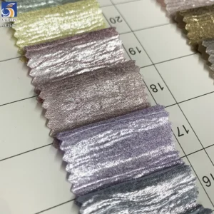 YX1587 Crinkle Chiffon Fabric Silver Metallic Foil Finish Textured Stretch Material for Women Dresses and Tops