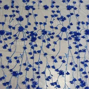 YX1261 Factory Wholesale 200gsm Red 3D Small Florals Embroidery Mesh Fabric 3D Floral Laser Embroidery French Tulle Fabric