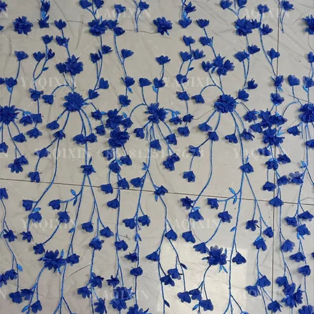 YX1261 Factory Wholesale 200gsm Red 3D Small Florals Embroidery Mesh Fabric 3D Floral Laser Embroidery French Tulle Fabric