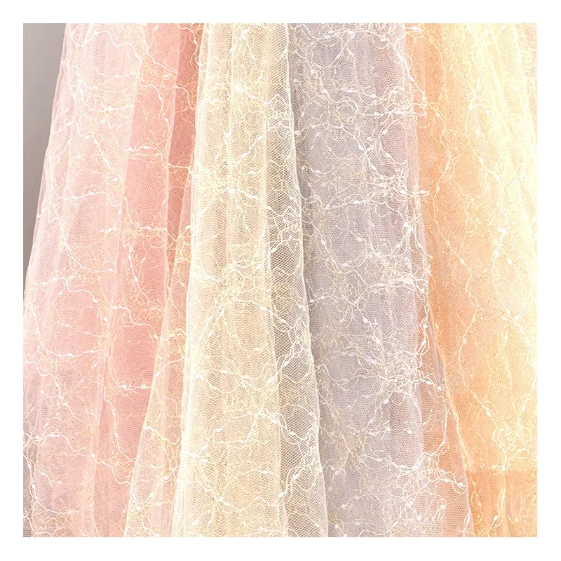 YX306 Wholesale Ready-made Gold and Silver Yarn Jacquard Mesh Fabric for Lace Decoration