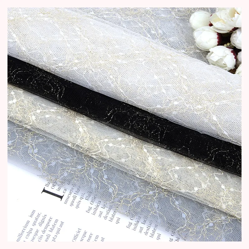 YX306 Wholesale Ready-made Gold and Silver Yarn Jacquard Mesh Fabric for Lace Decoration