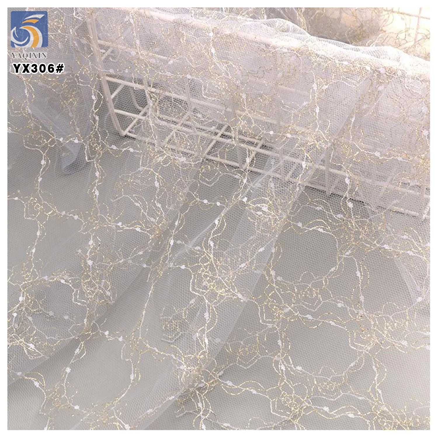 YX306 Wholesale Ready-made Gold and Silver Yarn Jacquard Mesh Fabric for Lace Decoration