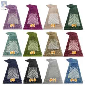 YX190 African Sequin Green Embroidery Tulle Lace Materials Lace Sequins Lace Fabric for Senegal Weddings