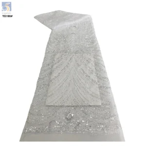 YX190 African Sequin Green Embroidery Tulle Lace Materials Lace Sequins Lace Fabric for Senegal Weddings