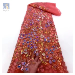 2025 Latest Textile Colorful Crystal Sequins Luxury Lace Fabric Expensive Lace Fabric for Women Wedding Dress for Party