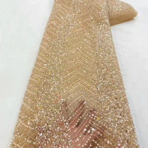 YX679 Luxury Pearl Embroidered Beaded Lace Evening Dresses Heavy Embroidery Sequin Bridal Lace Fabrics With Beads