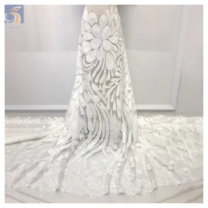 OEM Luxury 2024 African Nigerian Gold Lace Fabric with Big Large Gold Sequin Fabric Dress African Lace Embroidery Fabric