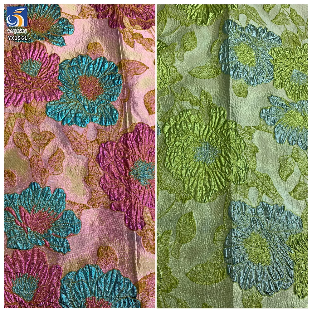 YX1561 Wholesale 150gsm Metallic Floral Brocade Fabric Raised Jacquard Material for Evening Dresses and Women's Gowns