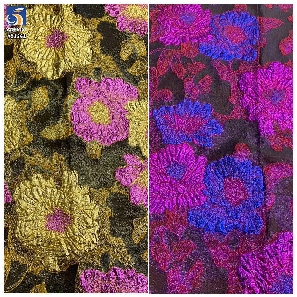 YX1561 Wholesale 150gsm Metallic Floral Brocade Fabric Raised Jacquard Material for Evening Dresses and Women's Gowns