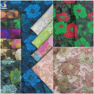 YX1561 Wholesale 150gsm Metallic Floral Brocade Fabric Raised Jacquard Material for Evening Dresses and Women's Gowns