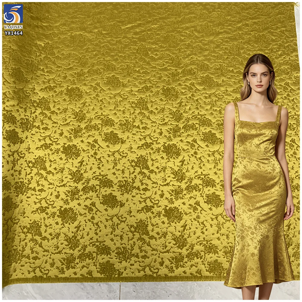 YX1464 Wholesale Polyester Florals Chenille Brocade Fabric With Embossed Floral Texture for Dresses and Garments