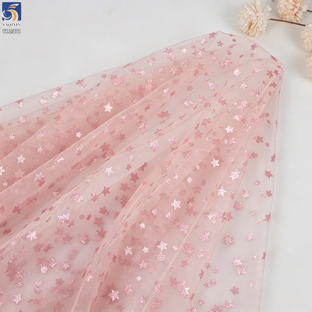 YX1572 Wholesale Star Glitter Tulle Fabric for Girls Dresses Fashion Apparel and Garment Production