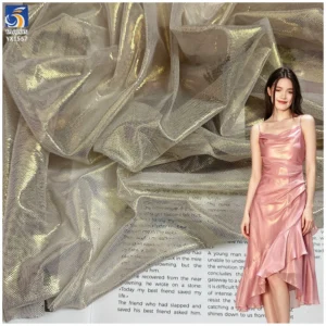 YX1557 100gsm Metallic Foil Lurex Stretch Mesh Fabric 95% Polyester 5% Spandex for Dancewear and Evening Dresses