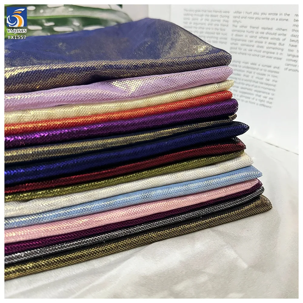 YX1557 100gsm Metallic Foil Lurex Stretch Mesh Fabric 95% Polyester 5% Spandex for Dancewear and Evening Dresses