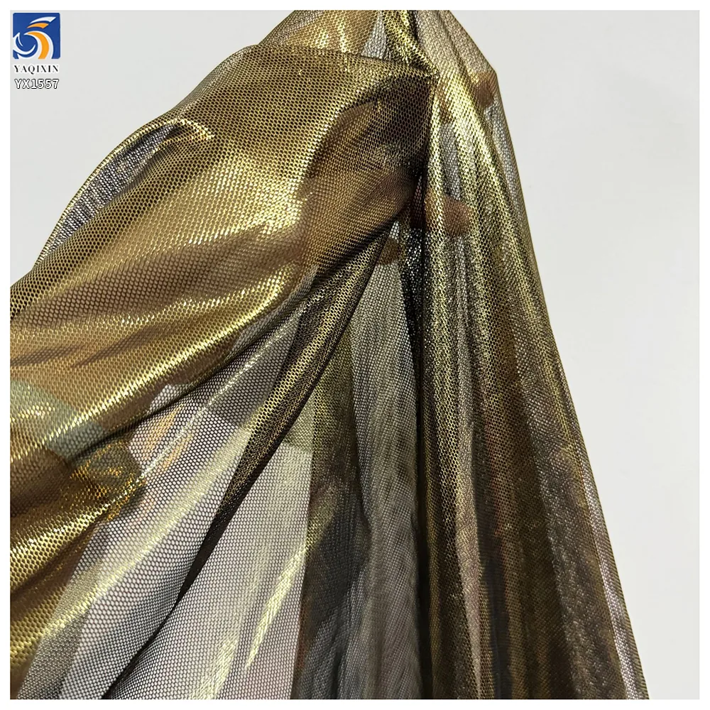 YX1557 100gsm Metallic Foil Lurex Stretch Mesh Fabric 95% Polyester 5% Spandex for Dancewear and Evening Dresses
