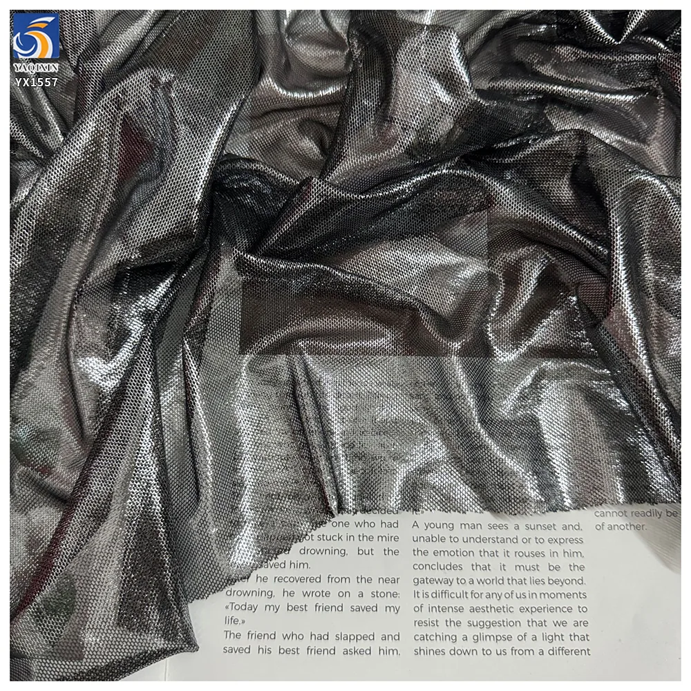 YX1557 100gsm Metallic Foil Lurex Stretch Mesh Fabric 95% Polyester 5% Spandex for Dancewear and Evening Dresses