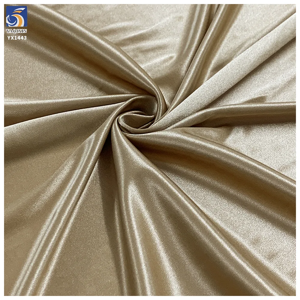 YX1443 90gsm 75D Champagne Gold Glossy Satin Fabric 92% Polyester 8% Spandex Stretch Satin Fabric for Lingerie Skirt Lining