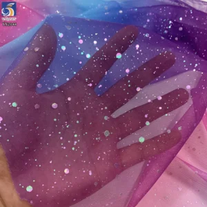 YX2044 2025 Hot Dirty Pink Purple Tulle Fabric Rainbow Gradient Ombre Tulle Fabric With Silver Glitter